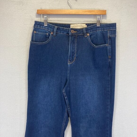 Soft Surroundings Ultimate Denim Flare Leg Jeans Size 14 Dark Wash Blue Stretch - Picture 7 of 16